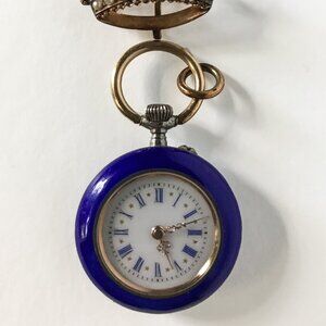 Antique Lapis-blue Enamel and .800 Silver Ladies Pocket Watch